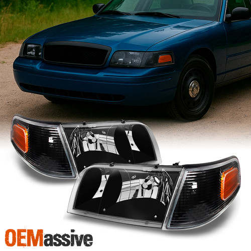 Fit 98-11 Crown Victoria Headlights + Corner Signal Lamps 1998-2001 Left+right