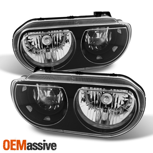 Fit 2008-2014 Dodge Challenger Replacement Black Headlights Headlamps L + R