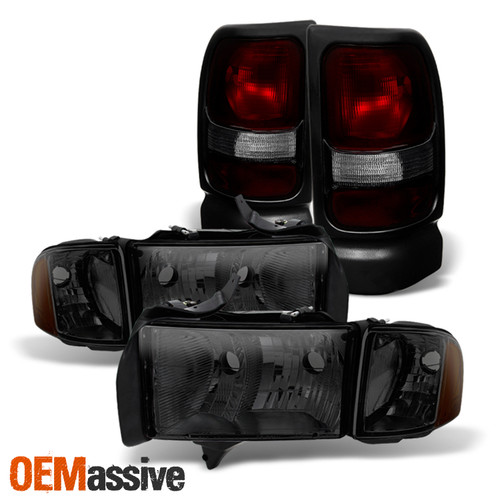 For 1999-2001 Dodge Ram 1500 Sport Smoked Headlamps + Dark Red Tail Lights Pair