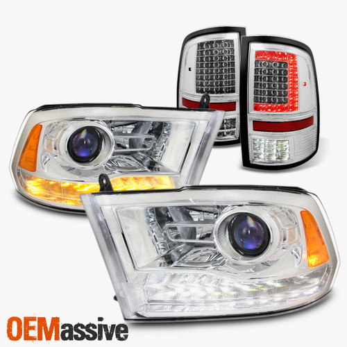 Fit 09-18 Ram LED Kit|DRL Projector Headlight + Full LED Tail Brake Lights