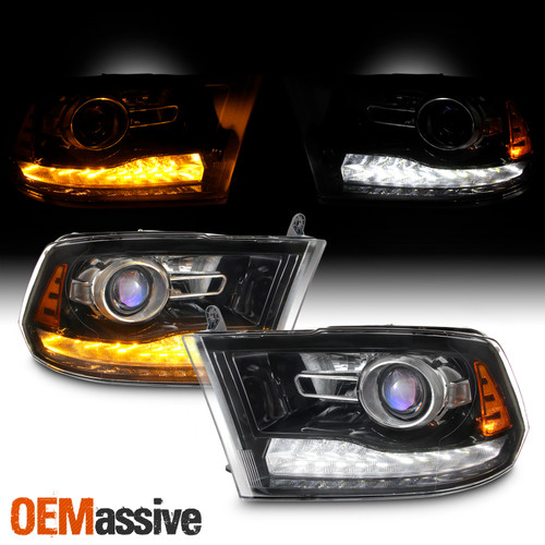 [Factory Upgrade]For 09-18 Dodge Ram Blk LED DRL Switchback Projector Headlight