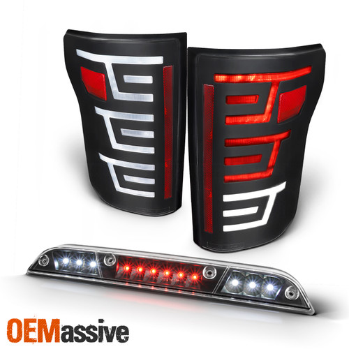 Fits 15-17 Ford F150 LED Light Bar Black Tail Lights Lamps+LED 3rd Brake Cargo
