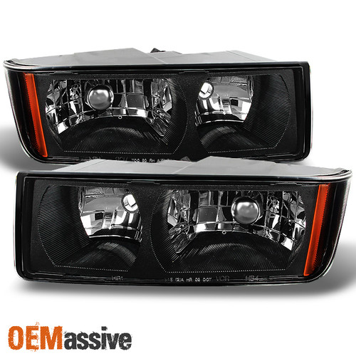 Fit 2002-2006 Chevy Avalanche *Body Cladding Model* Black Headlights Replacement