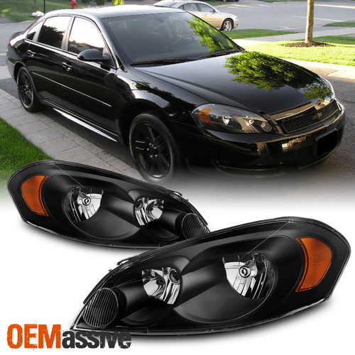 Fit 06-13 Chevy Impala/Monte Carlo Black Replacement Headlights Headlamps L+R