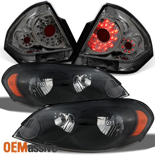 Fit 06-13 Chevy Impala Black Headlights + Smoke LED Tail Lights Replacement