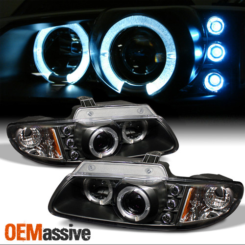 Fits 96-00 Dodge Caravan Plymouth Voyager Halo Projector LED Headlights - Black