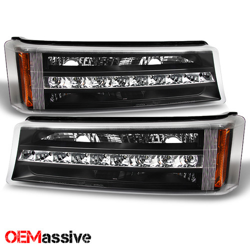 Fits 03-06 Chevy Silverado Avalanche LED Bumper Lights Turn Signal Lamps Black