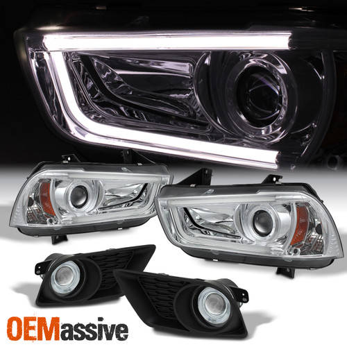 Fits 11-14 Charger Se R/T SXT LED Bar Headlights +Projector Fog Lamps - Chrome