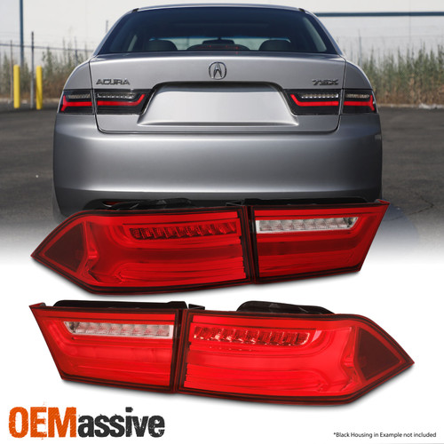 For 2004-2008 Acura TSX LED Light Tube Tail Lights Pair Housing [Red Clear Lens]