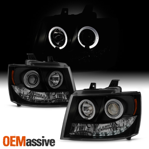 Fits 2007-2014 Suburban Tahoe Avalanche Black Smoked Projector LED Headlights