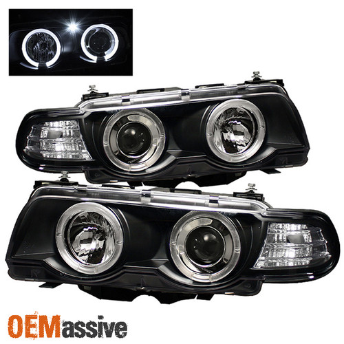 Fits 99-01 E38 7-Series 740i 750I Dual Halo Projector LED Black Headlights Pair