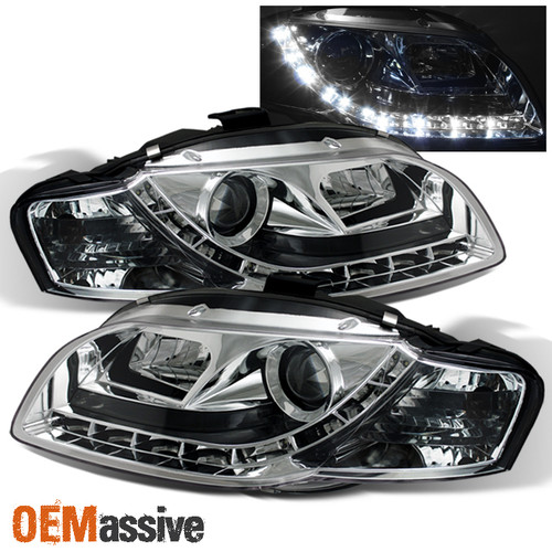 Fits 2006-2008 A4 S4 B7 (R8 Style) LED Strip Chrome Projector Headlights