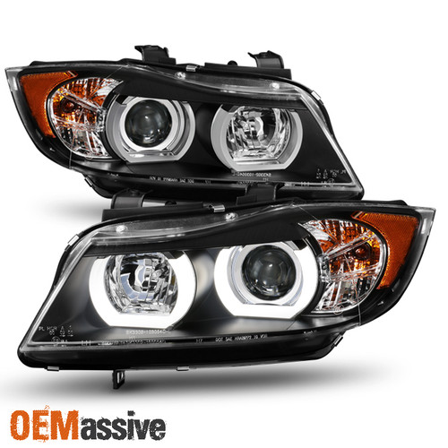 HID Xeon Fit 06-08 BMW E90 3-Series Sedan Black 3D LED Halo Projector Headlights