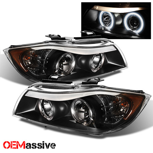 Fits 06-08 BMW E90 3-Series 4Dr Sedan Black Bezel CCFL Halo Projector Headlights