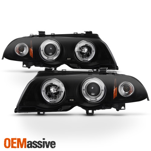 Fits 1999-01 BMW E46 3-Series 4Dr Sedan Halo Projector Headlights Black Smoked