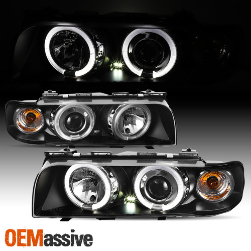 Fits 95-98 E38 7-Series Black Halo Projector Headlights W/Built In Corner Lights