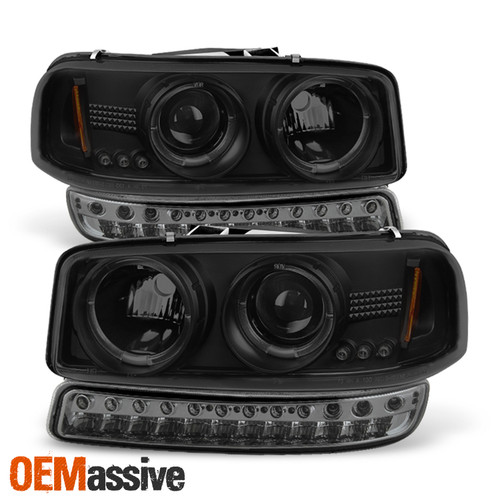For 00-06 Sierra Yukon Halo Projcetor Smoke Headlights + LED Bumper Signal Lamps