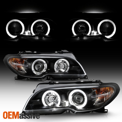 Fits 04-06 E46 3-Series 2Dr Coupe Dual Halo Projector Black Headlights Lamps Set