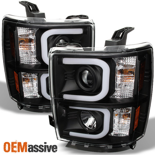 [Brightest "Dual DRL Tube"] Fits 2014-2015 Silverado Black Projector Headlights