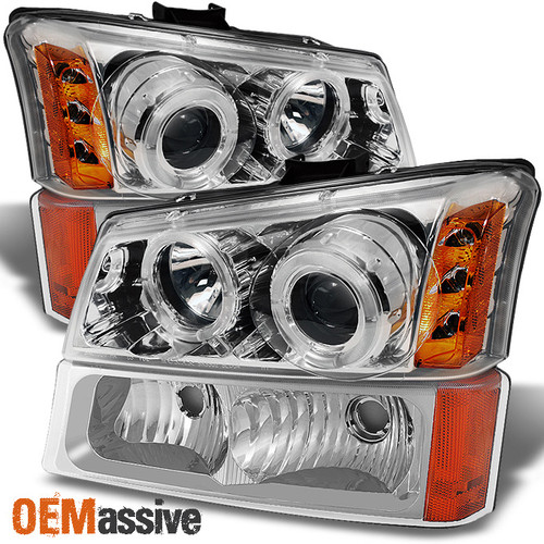 Fits 03-06 Silverado Halo Projector Amber LED Headlights+Bumper Signal Lamps