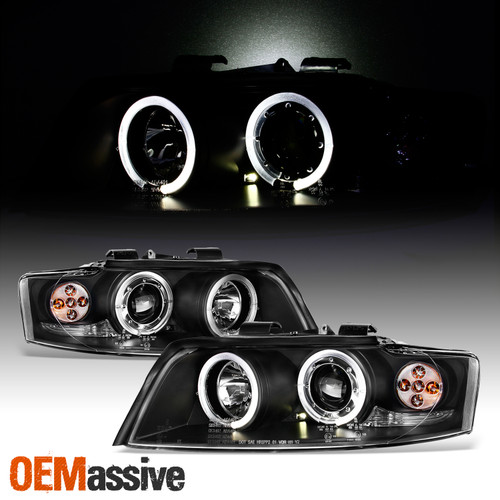 Fits 2002-05 A4 S4 2In1 JDM Black Dual Halo Projector Headlights W/Corner Signal
