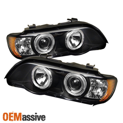 Fits Black 01-03 BMW E53 X5 Sport SUV Dual Halo Projector Headlights Lamps Pair