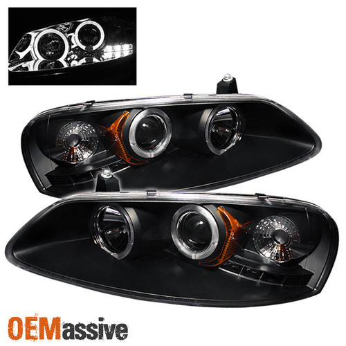 Fits 01-03 Chrysler Sebring 4Dr Sedan Black Dual Halo Projector LED Headlights