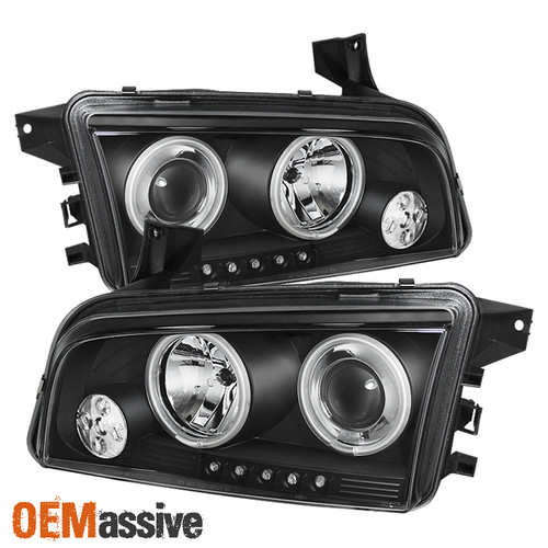 Fits Black 05-10 Charger CCFL Halo Projector LED Headlights Lamp Pair Left+Right