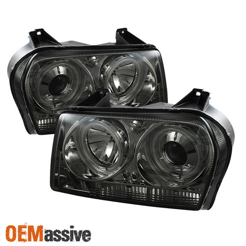 Fits Smoke 05-07 Chrysler 300 Dual CCFL Halo Projector LED Headlights Left+Right