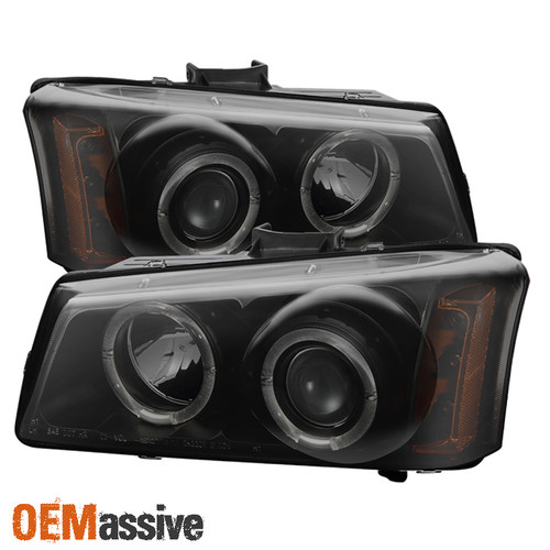 Fits 2003-2006 Silverado Avalanche Black Smoked Halo Projector LED Headlights