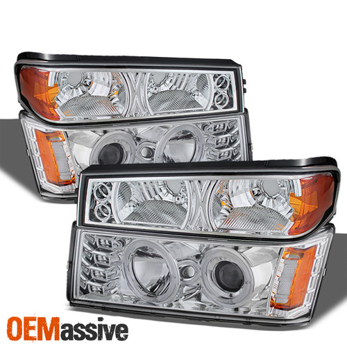 Fits 04-12 Chevy Colorado Chrome Dual Halo Rim Headlights + LED Bumper Lights