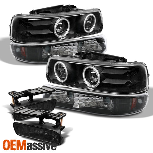 For Chevy Silverado Suburban Tahoe LED Halo Headlights w/ Bumper & Fog Lamps