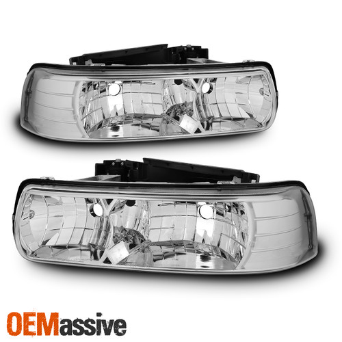 Fits 1999-02 Silverado 2000-06 Tahoe Suburban Clear Euro Headlights (Left+Right)