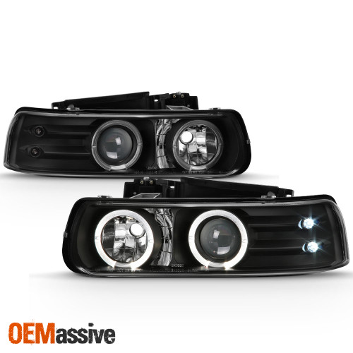 Fits 1999-2006 Chevy Silverado Suburban Black Halo Projector LED Headlights L+R