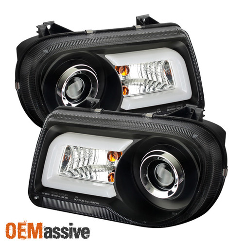 Fit 05-10 Chrysle 300C Black DRL LED Light Tube/Strip Design Projector Headlight