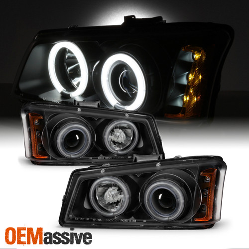 For 03-06 Chevy Silverado Avalanche LED Halo Projector Headlights -Black Housing
