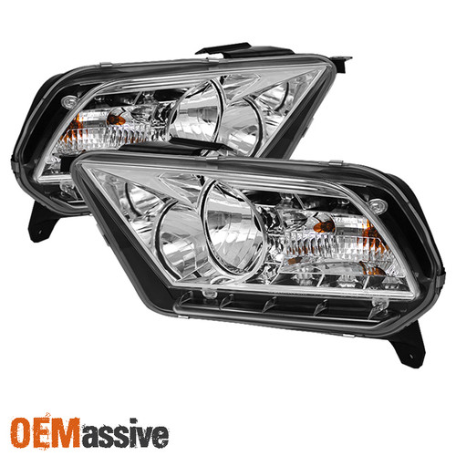 Fits 10-14 Mustang Clear Crystal Headlights W/Daytime LED Running Lights Lamp