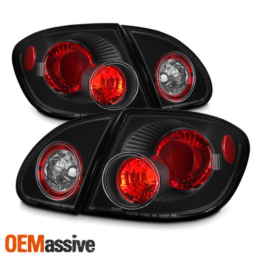 Fits 03-08 Toyota Corolla Black 4Pcs Tail Brake Lights Lamps Pair W/Trunk Piece