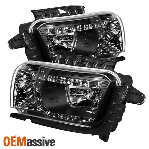 Fits Black 10-13 Camaro Crystal Headlights W/Daytime LED Running Lights Lamp