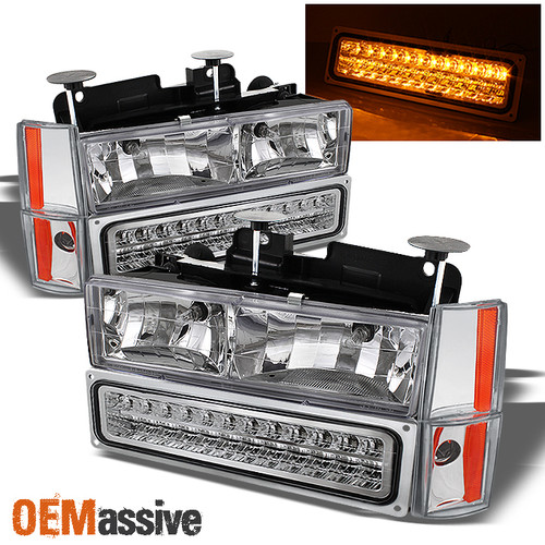 Fits 88-93 Yukon Chevy C/K 1500 Chrome Headlight+LED Bumper Lamp +Corner Signal