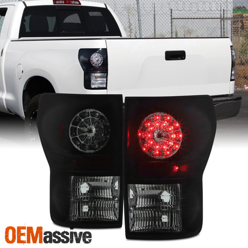 Fits 2007-2013 Toyota Tundra Pickup Black Smoked LED Tail Light Pair Left+Right