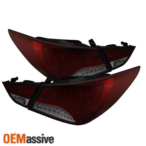 Fits 11-14 Sonata Red Smoked LED Tail Lights Brake Lamp W/LED Tube/Strip Design