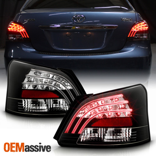 Fits 2007-2012 Toyota Yaris Sedan 4Dr LED Tube Black Tail Lights Pair Left+Right