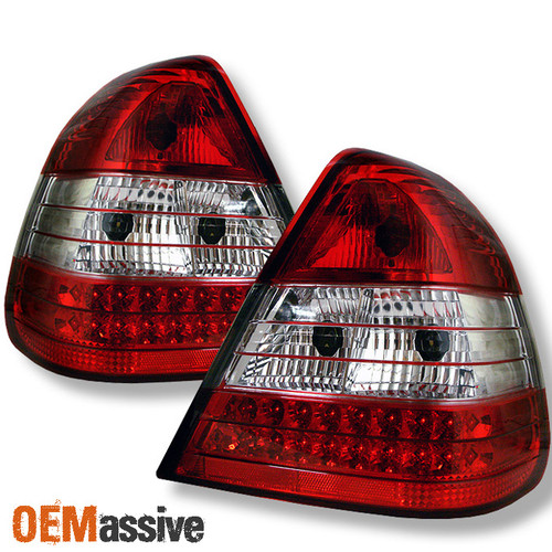 Fits 94-00 Mercedes Benz W2 C-Class JDM Red Clear LED Tail Brake Lights Lamps