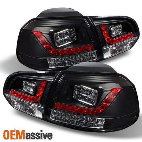 Fits 10+ Golf GTi Turbo Sport Black 4Pcs LED Tail Lights W/LED Strip+Trunk Piece