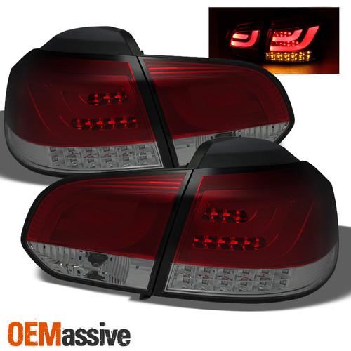 Fits 2010-2014 Volkswagen Golf/GTI VW MK6 Red Smoked DRL LED Tube Tail Lights
