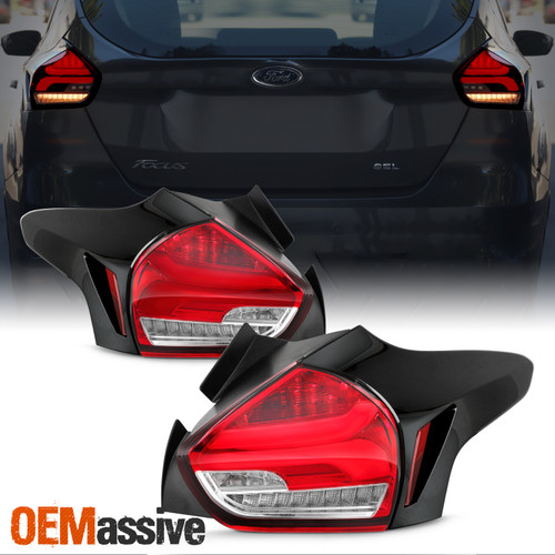 For 2015-2017 Focus Hatchback [LED Sequential] Tube Bar Red Tail Lights Pair