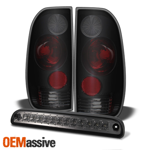 Fits 99-07 Ford F250 SD Black Smoked Tail Lights + Smoked LED 3rd Brake Lamps