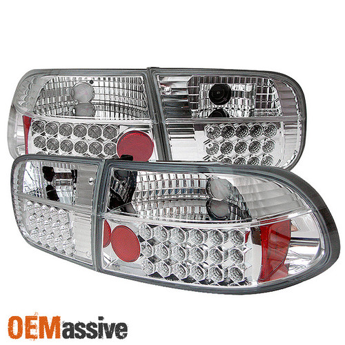 Fits 92-95 Honda Civic 2/4Dr Chrome 4Pcs LED Tail Brake Lights W/Trunk Piece Set
