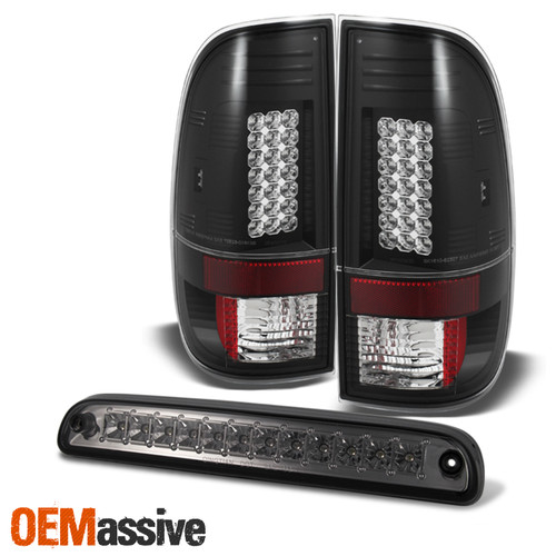Fits 99-07 F-250 Super Duty Black LED Tail Lights + Smoked LED 3rd Brake Lamp
